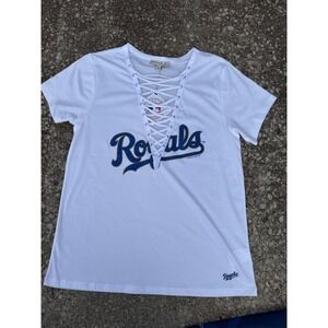 Express One Eleven Kansas City‎ Royals MLB Lace Up Graphic T-Shirt White Small